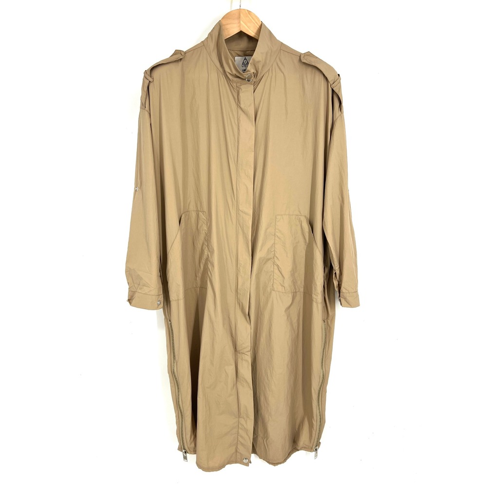 UNIF x Urban Outfitters Taupe Nylon Trench Coat Longline Jacket Small NWT